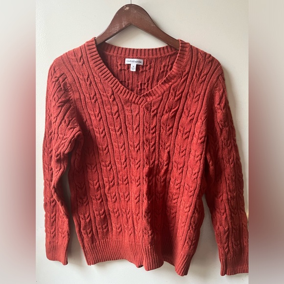 3/$25 Pumpkin orange V-neck sweater size medium - Picture 1 of 3